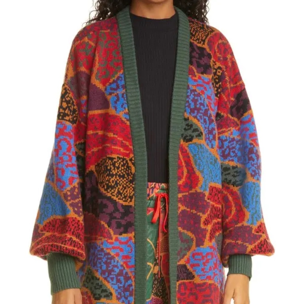 FARM Rio Multicolor Floral Patchwork Open Cardigan - Red, Blue, Green, Purple